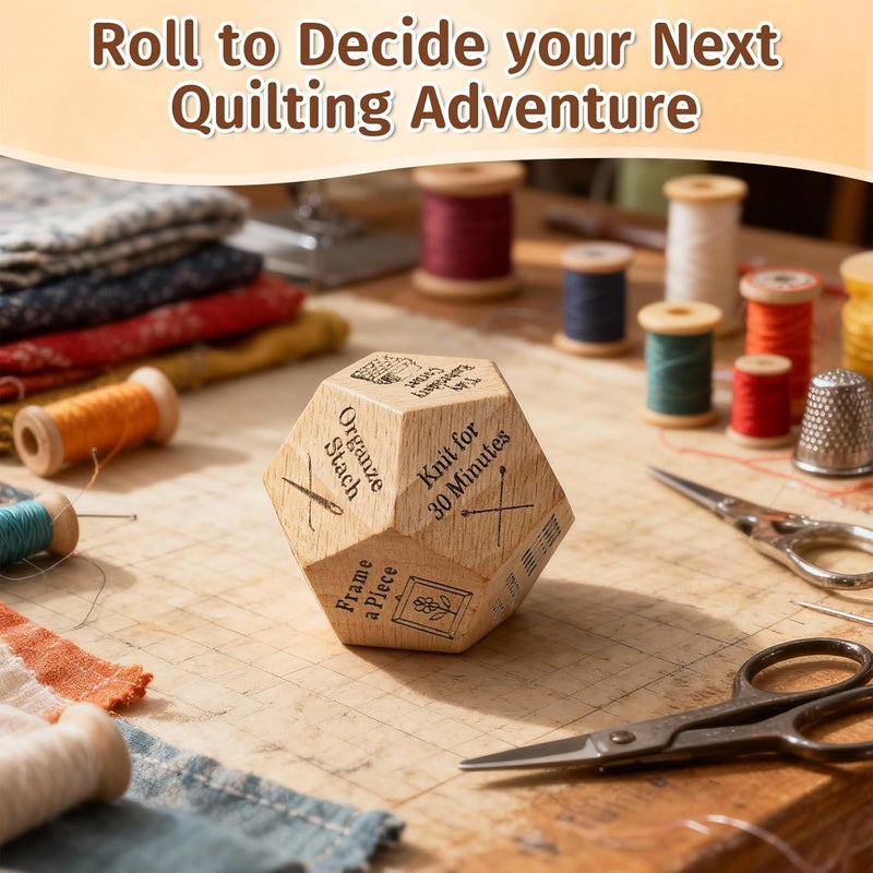 oyeftp Store Quilter's Dice, Handmade Wooden Quilting Decision Dice with 12 Engraved Sewing Tasks, Fun Quilting Motivation Tool for Quilters, Sewists & Craft Lovers, Creative Gift for Sewing Enthusiasts - Image 4